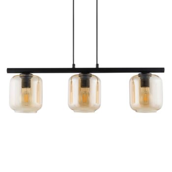 Závesná lampa Kanja, 3-plameňová, čierna/jantárová