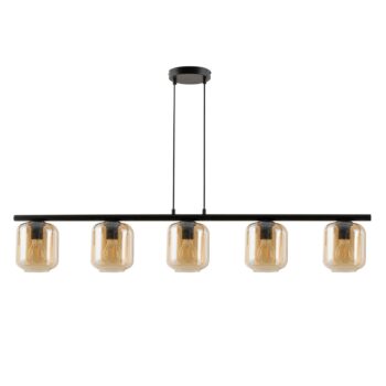 Závesná lampa Kanja, 5-plameňová, čierna/jantárová