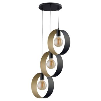 Závesná lampa Hula, 3-plameňová, čierna/zlatá