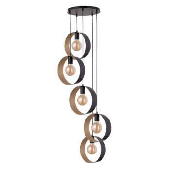 Závesná lampa Hula, 5-plameňová, čierna/zlatá