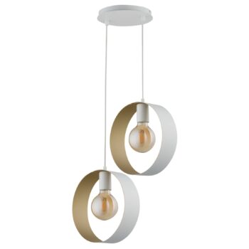 Závesná lampa Hula, 2-plameňová, biela/zlatá