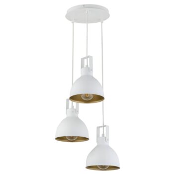 Závesná lampa Trial, 3-pl., rondel, biela/zlatá