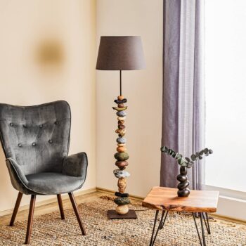 Stojaca lampa Vera látkové tienidlo, kamenný dekór - Image 2