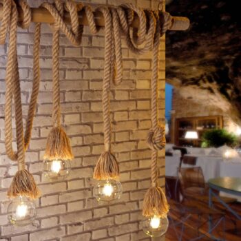 Závesná lampa Mauli z dreva a lán - Image 2