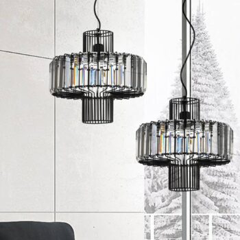 Závesná lampa Flo z krištáľových tyčí a kovu