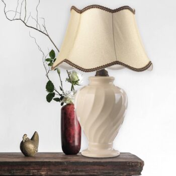 Stolná lampa Vortice keramika béžová/mosadz lemov.