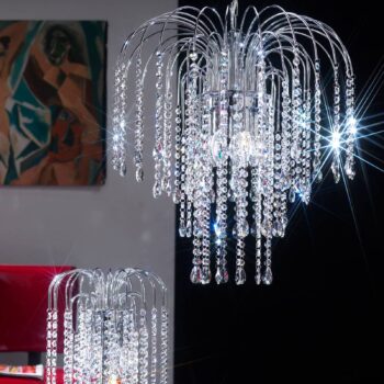 Závesná lampa Pioggia krištáľový dážď Ø50 cm chróm - Image 2