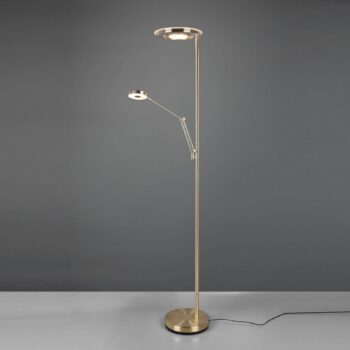 LED stojacia lampa Barrie na čítanie, matná mosadz