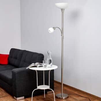 LED stojacia lampa Elaina na čítanie, nikel