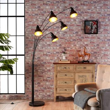 5-plameňová stojaca lampa Lira v čiernej a zlatej - Image 3