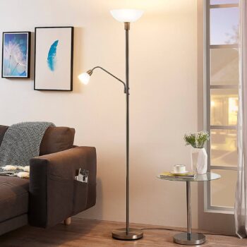 Niklová LED stojacia lampa Jost, lampa na čítanie
