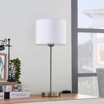 Biela stolná lampa Annatina s látkovým tienidlom - Image 4