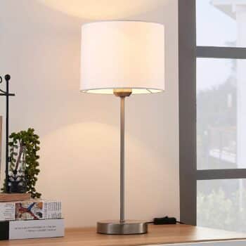Biela stolná lampa Annatina s látkovým tienidlom - Image 3