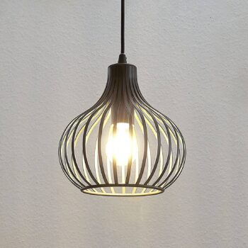 Lindby Frances závesná lampa, hnedá, 1-pl. Ø 23 cm