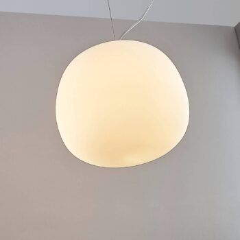 Sklená závesná lampa Ginevra, okrúhla, biela 38 cm - Image 4