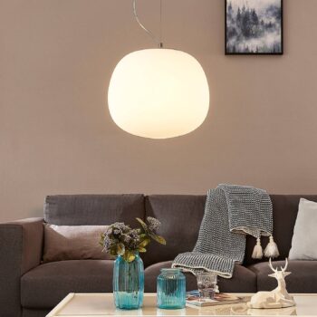 Sklená závesná lampa Ginevra, okrúhla, biela 38 cm - Image 3