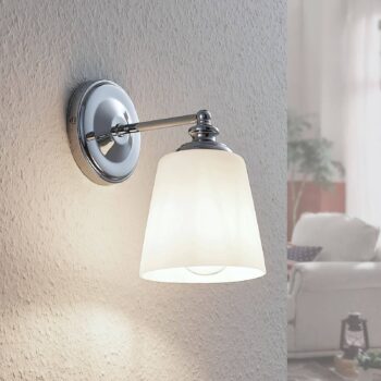 Nástenná lampa Yola so skleným tienidlom, chróm - Image 4