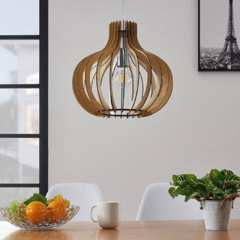 Balónovitá drevená závesná lampa Sina, svetlá - Image 4