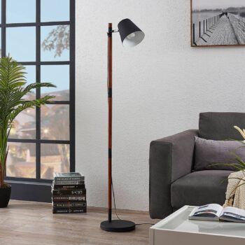 Stojaca lampa Birte, čierna s dreveným prvkom - Image 4