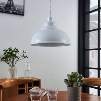 Vintage závesná lampa Albertine, kovová, biela - Image 4