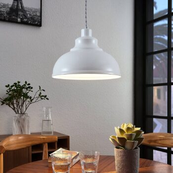 Vintage závesná lampa Albertine, kovová, biela - Image 3