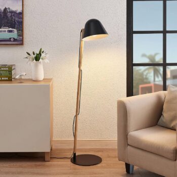 Lindby Tetja stojaca lampa s drevenou tyčou čierna - Image 2