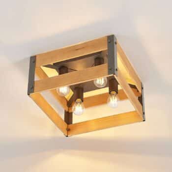 Lindby Gudula stropná lampa, drevo a železo - Image 2