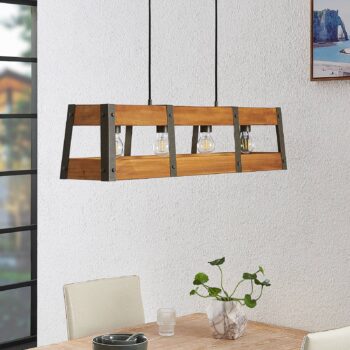 Lindby Gudula závesná lampa s dreveným tienidlom - Image 2