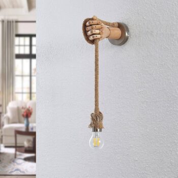 Lindby Elaria nástenná lampa, konopné lano a drevo