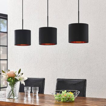 Lindby Trinika textilná závesná lampa čierna
