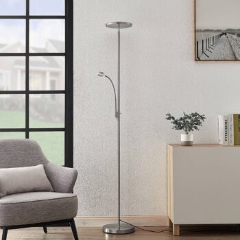 Lindby Kavi LED stojaca lampa na čítanie okrúhla