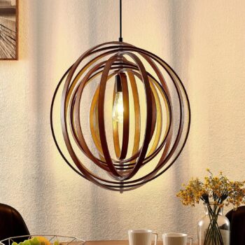 Lindby Tiagon závesná lampa, preglejka, hnedá