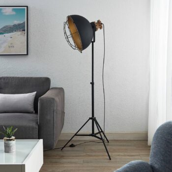Lindby Swantja stojaca lampa mriežka, čierno-zlatá