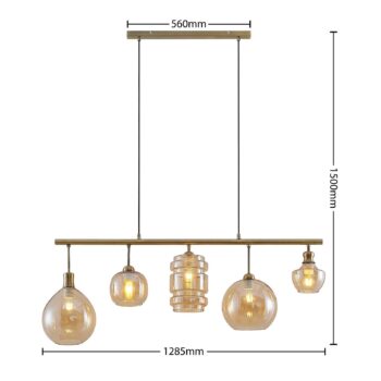 Lindby Mateno sklená závesná lampa 5-pl. jantárová - Image 2
