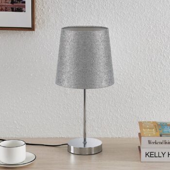 Lindby Leza stolná lampa chróm tienidlo strieborné