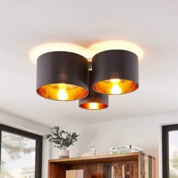 Lindby Laurenz stropná lampa, 3–pl., šedo–zlatá - Image 2