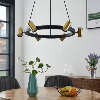 Lindby Savoli závesná lampa, okrúhla, čierno-zlatá - Image 2