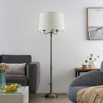 Lindby Christer stojaca lampa mosadz krém 160 cm - Image 2