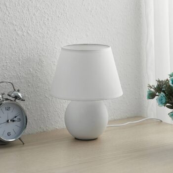 Lindby Calliota látková stolná lampa okrúhla biela - Image 2