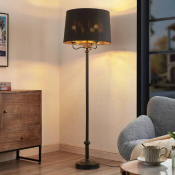 Lindby Christer stojaca lampa, čierna, 160 cm