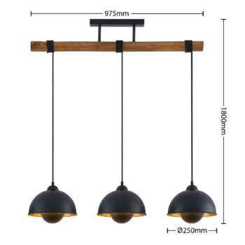 Lindby Bamila závesná lampa z kovu a dreva 3-pl. - Image 2
