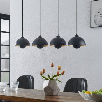Lindby Bamila závesná lampa z kovu a dreva 4-pl. - Image 2