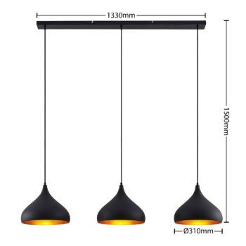 Lindby Elamira závesná lampa, 3-plameňová čierna - Image 2