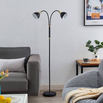 Lindby Genora stojaca lampa v čiernej, 2-plameňová