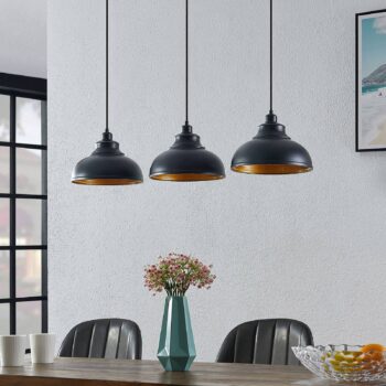 Lindby Emna závesná lampa, 3-pl, čierno-zlatá - Image 2