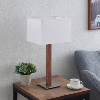 Lucande Larkira látková stolná lampa hranatá biela
