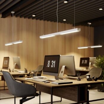 Arcchio Rontan závesné LED, biele, do kancelárie