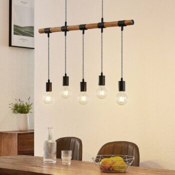 Lindby Sibillia závesná lampa s drevom, 5-pl. - Image 2