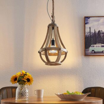 Lindby Tojaka závesná lampa z dreva, 32 cm - Image 2