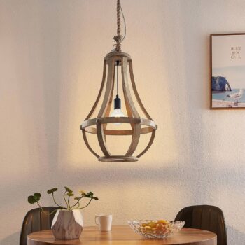 Lindby Tojaka závesná lampa z dreva, 42 cm - Image 2